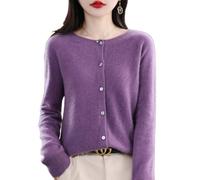 TeysHa Women's Cashmere Cardigan Sweater,Wool Crew Neck Button Down Long Sleeve Cardigan Sweater,Soft Warm Knit Elastic Jumpers (Magenta,Large)