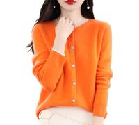 TeysHa Women's Cashmere Cardigan Sweater,Wool Crew Neck Button Down Long Sleeve Cardigan Sweater,Soft Warm Knit Elastic Jumpers (Orange,X-Large)