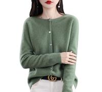 TeysHa Women's Cashmere Cardigan Sweater,Wool Crew Neck Button Down Long Sleeve Cardigan Sweater,Soft Warm Knit Elastic Jumpers (Pine Green,Large)