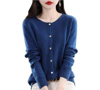TeysHa Women's Cashmere Cardigan Sweater,Wool Crew Neck Button Down Long Sleeve Cardigan Sweater,Soft Warm Knit Elastic Jumpers (Seaweed Blue,X-Large)