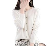 TeysHa Women's Cashmere Cardigan Sweater,Wool Crew Neck Button Down Long Sleeve Cardigan Sweater,Soft Warm Knit Elastic Jumpers (White,XX-Large)