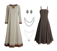 Teyujosem Women's Viking Costume Medieval Apron Underdress Necklace Brooches Peasant Costume