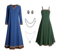 Teyujosem Women's Viking Costume Medieval Linen Apron Underdress Outfit, Z3790bu, X-Large