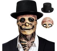 Teyupsx Halloween Skull Mask Scary Latex Full Head Skeleton Mask Realistic Cosplay Horror Creepy Headgear for Adults (Red with Hat)