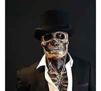 Teyupsx Halloween Skull Mask Scary Latex Full Head Skeleton Mask Realistic Cosplay Horror Creepy Headgear for Adults (Black with Hat)