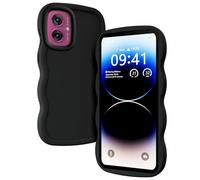 TEYYOS Case for Motorola Moto G55 5G, Liquid Silicone Soft Protective Case, Cute Solid Color Curly Wave Shape Frame Silicone Shockproof Comprehensive Protection Phone Case. Black