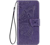 TEYYOS Flip Folio Case for Blackview A96, PU/TPU Leather Wallet Cover with Cash & Card Slots, Premium 3D Butterfly Phone Shell - Dark Purple