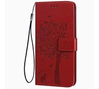 TEYYOS Flip Folio Case for Honor X6b, Premium Leather Wallet Cover with Cash & Card Slots, 3D Cat Tree Pattern Fashion Phone Shell - Red