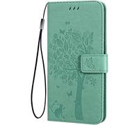 TEYYOS Flip Folio Case for Motorola Moto G24/Moto G04, Premium Leather Wallet Cover with Cash & Card Slots, 3D Cat Tree Pattern Fashion Phone Shell - Green