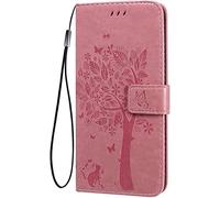 TEYYOS Flip Folio Case for Motorola Moto G54 5G, Premium Leather Wallet Cover with Cash & Card Slots, 3D Cat Tree Pattern Fashion Phone Shell - Pink