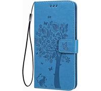 TEYYOS Flip Folio Case for Oppo A57 4G/Oppo A57s, Premium Leather Wallet Cover with Cash & Card Slots, 3D Cat Tree Pattern Fashion Phone Shell - Blue