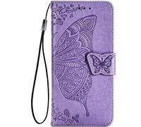 TEYYOS Flip Folio Case for Xiaomi Poco M6 Pro 4G, PU/TPU Leather Wallet Cover with Cash & Card Slots, Premium 3D Butterfly Phone Shell - Light Purple