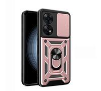 TEYYOS Phone Case for Oppo Reno8 T 4G, Shockproof Cover Sleeve with Sliding Lid and Bracket - Rose gold