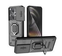 TEYYOS Phone Case for Xiaomi Poco F6, Shockproof Cover Sleeve with Sliding Lid and Bracket - Black