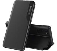 TEYYOS Smart View Flip Cover for Samsung Galaxy A15 5G/4G, Premium Leather Case with Stylish Mirror Clear Display Window, Foldable Kickstand Phone Shell - Black