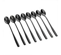 Teyyvn Set of 8 Stainless Steel Long Handle Teaspoons, 19 cm / 7.48 inch Stainless Steel Latte Spoons, Black