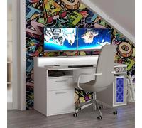 Tezaur Gaming Desk - 1 Door - 1 Drawer - LED Light - White