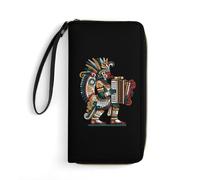 Tezcatlipoca Aztec God Playing Accordion Long Zippered Pouch Slim Clutch Organizer Purse Money and Credit Card Holder for Men Women