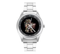 Tezcatlipoca Aztec God Playing Accordion Men's Business Watch Analog Quartz Stainless Steel Luxury Casual Wrist Watches