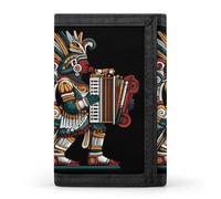 Tezcatlipoca Aztec God Playing Accordion Trifold Wallet Front Pocket with Money and Credit Card Holder for Men Women