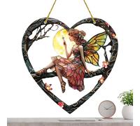 Tezklc Fairy Sun Catcher, Crystal Sun Catcher For, Flower Fairy Acrylic Stained Glass Sun Catcher, Decorative Window Wall Art, Stained Glass Window Hangings, Flower Fairies Acrylic Hanging