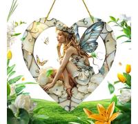 Tezklc Fairy Sun Catcher, Crystal Sun Catcher For, Flower Fairy Acrylic Stained Glass Sun Catcher, Decorative Window Wall Art, Stained Glass Window Hangings, Flower Fairies Acrylic Hanging
