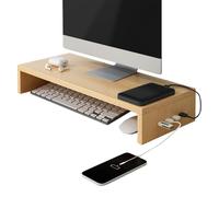 Tezklc Monitor Riser for Desk - Booster with 4 USB Ports,Elevated Table Shelf Computer Screen Riser | for Work Study Game Stationery Digital Accessories Keyboard Printer Electronics