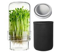 Tezklc Sprouting Jar Kit With Blackout Sleeve, Wide Mouth Germination Container With Lids & Fine Mesh Filter Tray - For Home Gardening Kitchen Indoor Windowsill Balcony Backyard 16.5x8cm