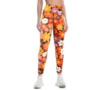 Tezmd Women's High Waisted Printed Leggings Soft Stretchy Pants, Orange Flower, M