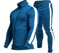 TEZO Men's Casual Active Tracksuits Full Zip Sports Jogging Suits Sets Athletic Running 2 Piece Sweatsuits with Zip Pockets, Royal Blue+white, Large