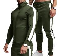 TEZO Men's Casual Active Tracksuits Full Zip Sports Jogging Suits Sets Athletic Running 2 Piece Sweatsuits with Zip Pockets, Army Green+white, Medium