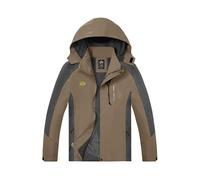 TEZO Mens Rain Jacket Waterproof with Hooded Hiking Coat Lightweight Windbreaker, Coffee/Grey, L