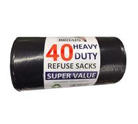 Tezraftaar® 1 Roll Black Heavy Duty Refuse Sacks Bin Liner Bags 14" x 32" x 30" 50 Litre 200 Gauge 40 Bags per Roll Strong Thick Plastic Bin Bags for Household Kitchen Office