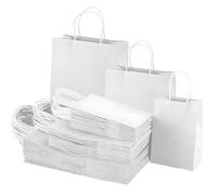 Tezraftaar® 100 x Paper Carrier Bags with Twisted Handle 12.8" x 16.4" x 4.8" (L) White Kraft Shopping Bags for Supermarket Jewelry Apparel Shop