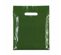 Tezraftaar® 100 x Patch Handle Carrier Bags 15" x 18" x 3" Dark Green Reusable Plastic Shopping Takeaway Cloths Carry Bag