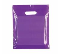 Tezraftaar® 100 x Patch Handle Carrier Bags 15" x 18" x 3" Purple Reusable Plastic Shopping Takeaway Cloths Carry Bag