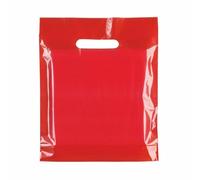 Tezraftaar® 100 x Patch Handle Carrier Bags 15" x 18" x 3" Red Reusable Plastic Shopping Takeaway Cloths Carry Bag