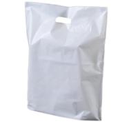 Tezraftaar® 100 x Patch Handle Carrier Bags 22" x 18" x 3" White Reusable Plastic Shopping Bag for Carry Cloths Takeaway