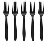 Tezraftaar® 100 x Tithe Heavy Duty Plastic Forks Reusable Black Cutlery Set BPA Free Durable Catering Wedding Kids Parties Picnic Traveling