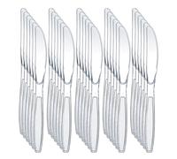 Tezraftaar® 100 x Tithe Heavy Duty Plastic Knives Reusable Clear Cutlery Set BPA Free Durable Catering Wedding Kids Parties Picnic Traveling
