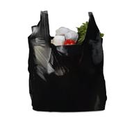 Tezraftaar® 100 x Vest Carrier Bags 11" x 17" x 21" 18mu Black Heavy Duty Plastic Carry Bags for Apparel Shopping Supermarket Groceries
