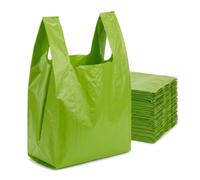 Tezraftaar® 1000 x Green Heavy Duty Plastic 11" x 17" x 21" 18mu Vest Carrier Bags for Apparel Shopping Grocery Supermarket