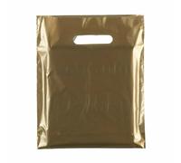 Tezraftaar® 1000 x Patch Handle Carrier Bags 15" x 18" x 3" Gold Reusable Plastic Shopping Bag for Carry Cloths Takeaway