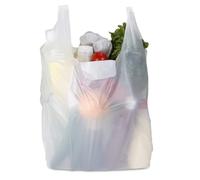 Tezraftaar® 1000 x Vest Carrier Bags 16" x 24" x 30" 22mu White Heavy Duty Plastic Carry Bags for Apparel Shopping Supermarket Groceries
