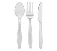 Tezraftaar® 1500 x Tithe Heavy Duty Clear Plastic Cutlery Set Reusable 500pcs Spoons 500pcs Forks 500pcs Knives BPA Free Durable Catering Wedding Kids Parties Picnic Traveling
