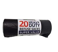Tezraftaar® 2 Rolls Black Heavy Duty Refuse Sacks Bin Liner Bags 14" x 32" x 30" 50 Litre 20 Bags per Roll Strong 20mu Thick Plastic Bin Bags for Household Kitchen Office