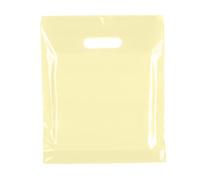 Tezraftaar® 200 x Patch Handle Carrier Bags 15" x 18" x 3" Cream Reusable Plastic Shopping Takeaway Cloths Carry Bag
