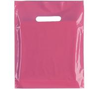 Tezraftaar® 200 x Patch Handle Carrier Bags 15" x 18" x 3" Pink Reusable Plastic Shopping Takeaway Cloths Carry Bag