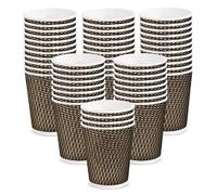 Tezraftaar® 200 x Ripple Wall Paper Coffee Cups Gold Disposable Hot Drink Cups 8oz (236ml) Insulated Takeaway Cups for Espresso Tea Cappuccino Coffee Catering Office Events