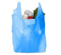 Tezraftaar® 200 x Vest Carrier Bags 10" x 15" x 18" 12mu Blue Heavy Duty Plastic Carry Bags for Apparel Shopping Supermarket Groceries